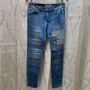 Chiqle Patchwork Skinny Jeans Womens 9 Blue Excellent Stretch‎ Medium Wash